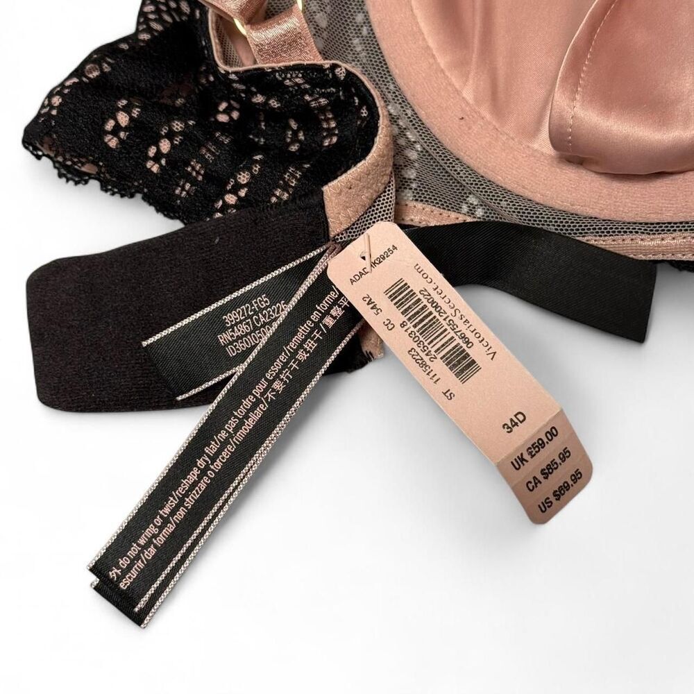 Victoria's Secret NEW Very Sexy Black striped plunge bra with Pink Satin | 34D - Picture 6 of 7